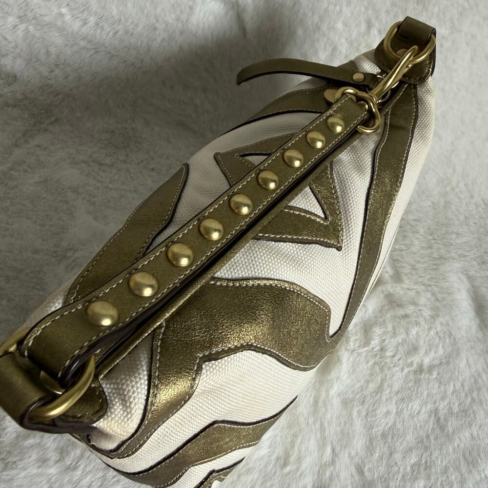 Vintage Coach y2k Rare Pouchette Metallic Bronze Zebra Top Handle Studded Bag - Picture 6 of 9